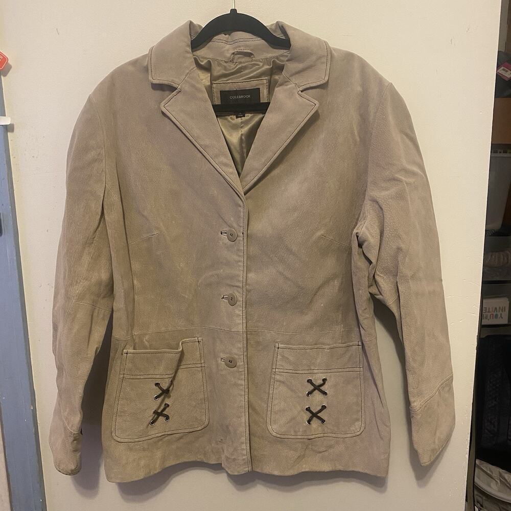VTG Colebrook Women L 14/16 Suede Leather Jacket Blazer Ivory Western 90s Lined - Picture 6 of 12